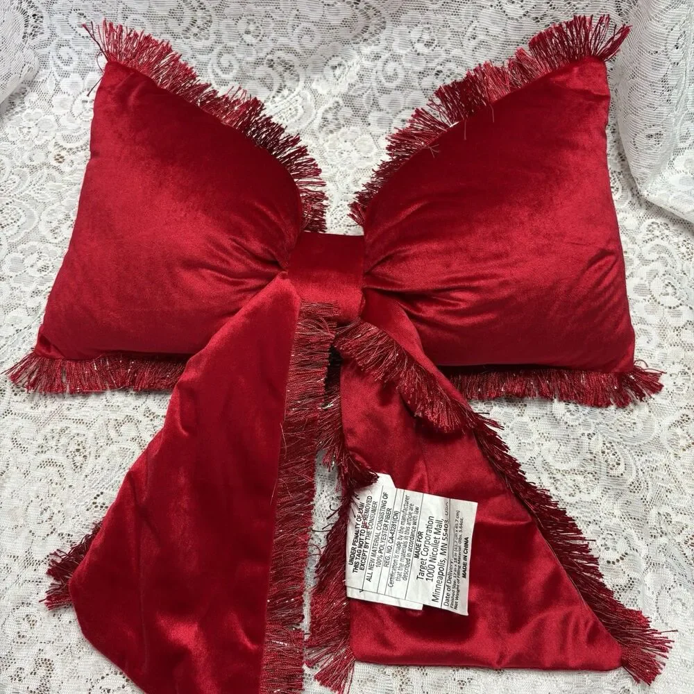 Target Large Bow Shaped Pillow Red with Fringe Coquette Super Soft